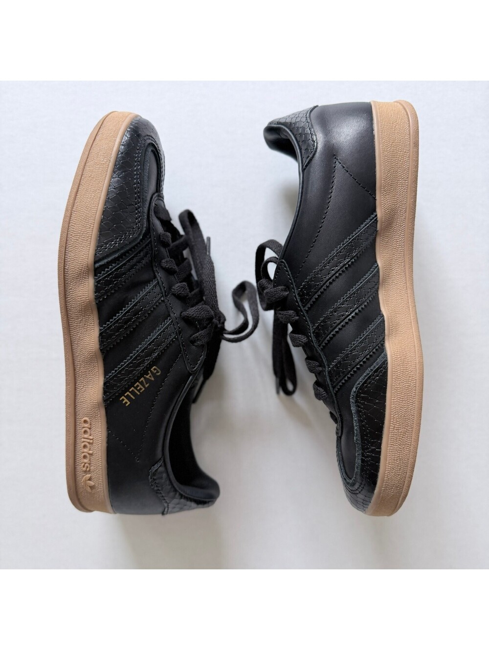 Adidas Gazelle Black Leather Sneakers with Gum Sole, Size US 6.5 - Picture 3 of 6